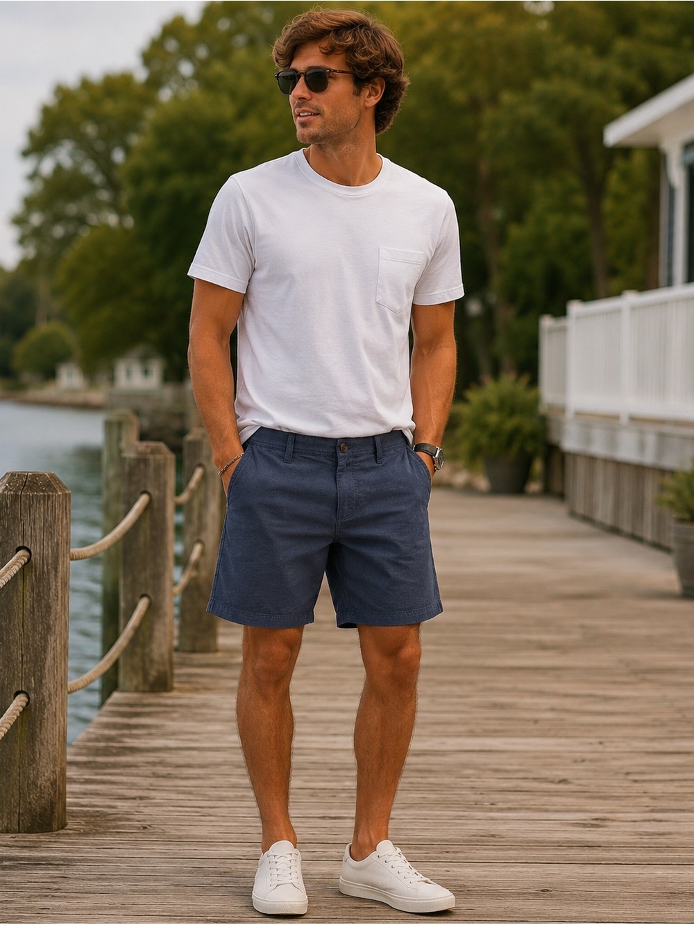 Wallin & Brothers Men's Blue Flat-Front Cotton Shorts